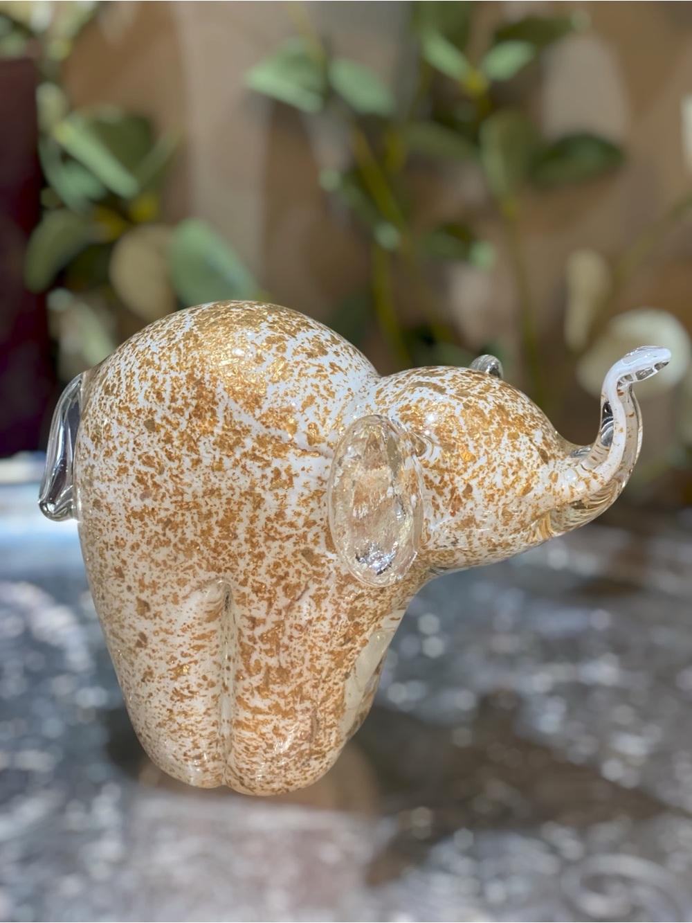 Vintage Murano Aventurine Elephant Paperweight 6” Hand Blown Art Glass Gold